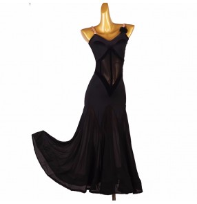 women girls black with velvet ribbon ballroom dance dresses for female waltz tango flamenco rhythm tango foxtrot smooth dance long gown for lady